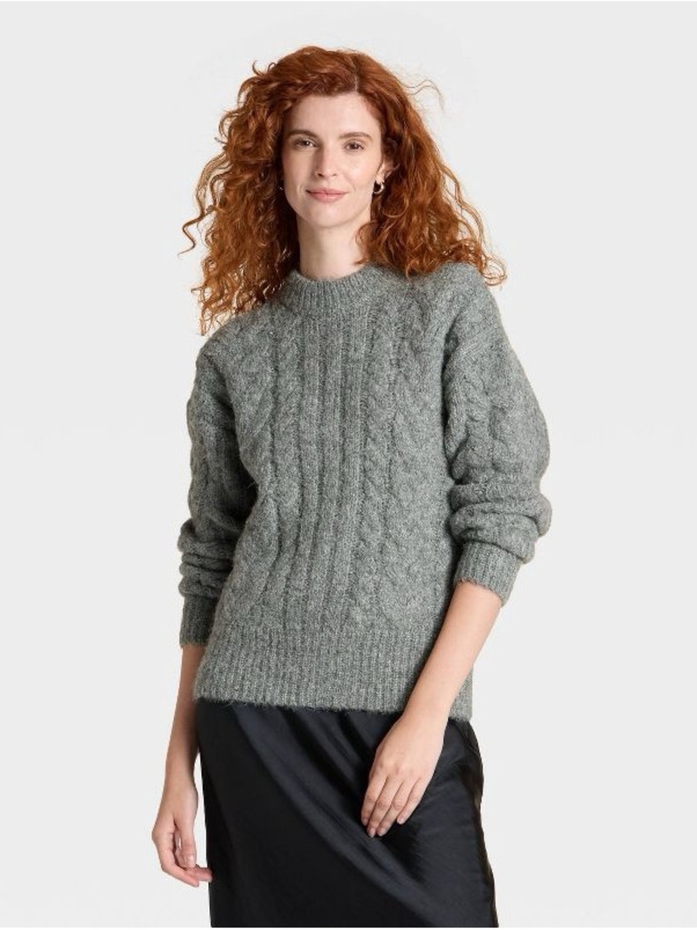 a new day Cable Knit Crewneck Sweater - Gray